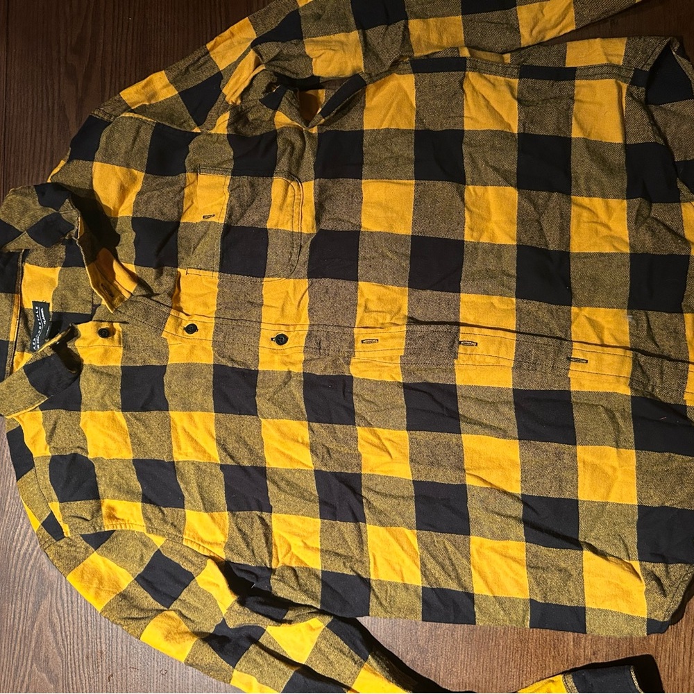 Yellow and Black Plaid Button-Up Shirt